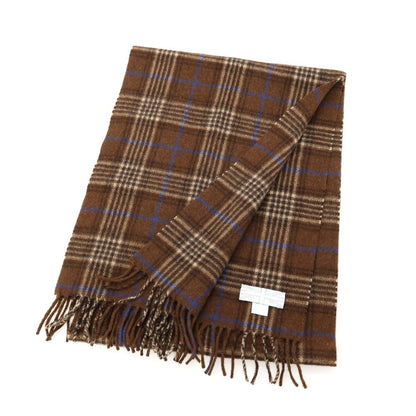 【中古】ジョシュアエリス Joshua Ellis カシミヤ チェック マフラー ブラウンxブルー【 状態ランクB 】【 メンズ 】