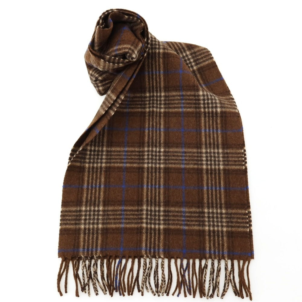 【中古】ジョシュアエリス Joshua Ellis カシミヤ チェック マフラー ブラウンxブルー【 状態ランクB 】【 メンズ 】