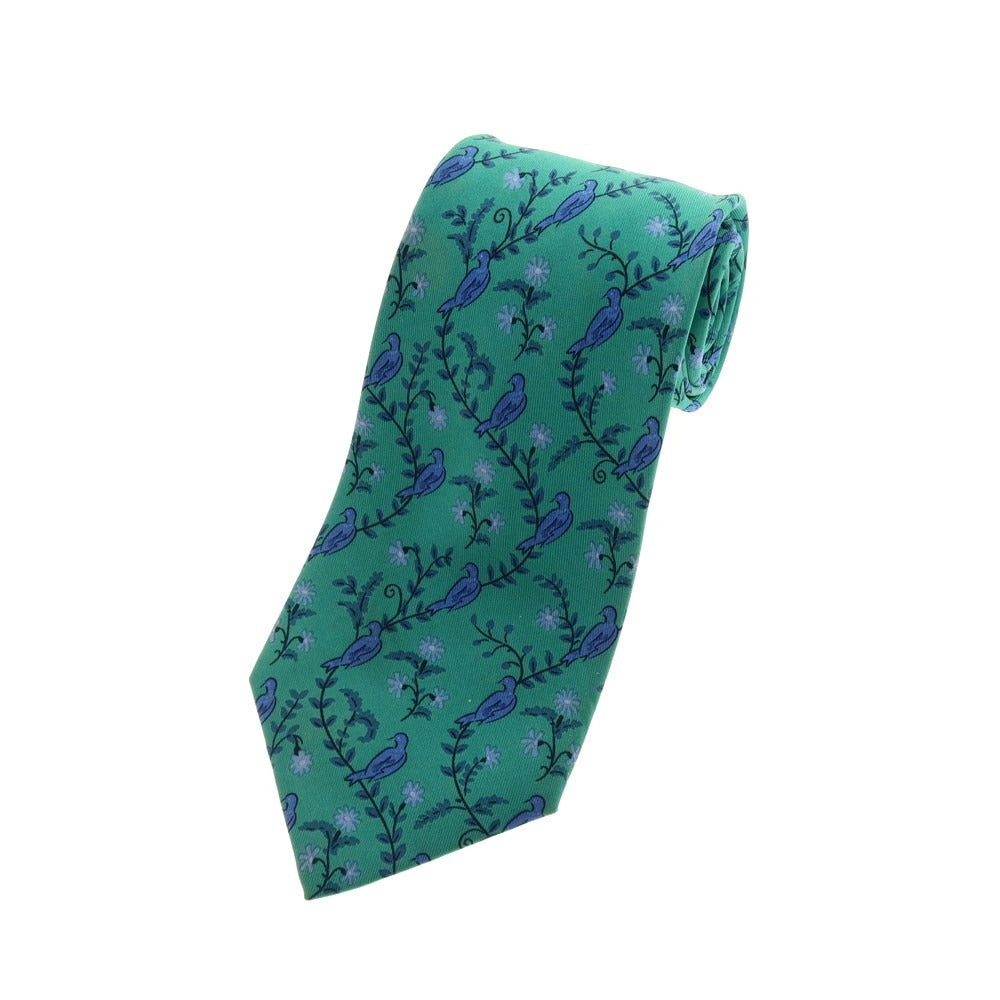【中古】エルメス HERMES シルク プリントネクタイ グリーン【 状態ランクC 】【 メンズ 】