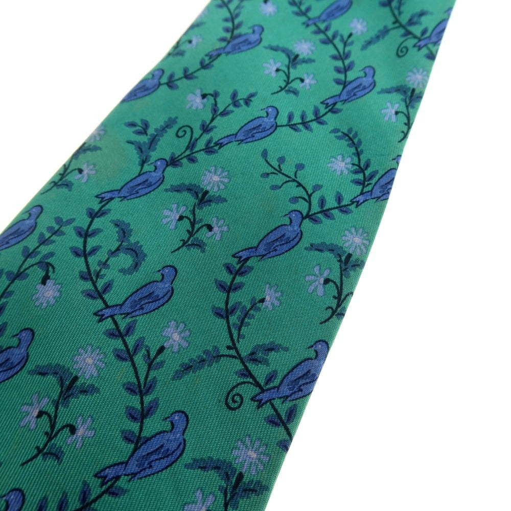 【中古】エルメス HERMES シルク プリントネクタイ グリーン【 状態ランクC 】【 メンズ 】