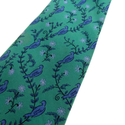 【中古】エルメス HERMES シルク プリントネクタイ グリーン【 状態ランクC 】【 メンズ 】