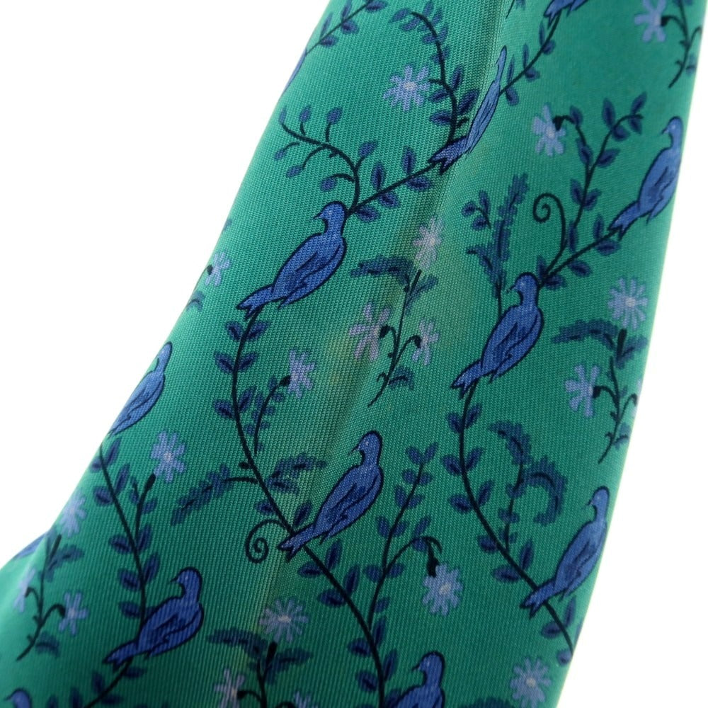 【中古】エルメス HERMES シルク プリントネクタイ グリーン【 状態ランクC 】【 メンズ 】