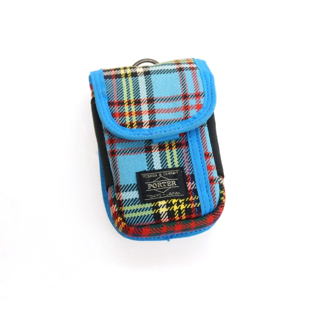 【中古】ジュンヤワタナベ マン JUNYA WATANABE MAN × PORTER ウール チェック ポーチ ブルーxマルチカラー【 状態ランクC 】【 メンズ 】