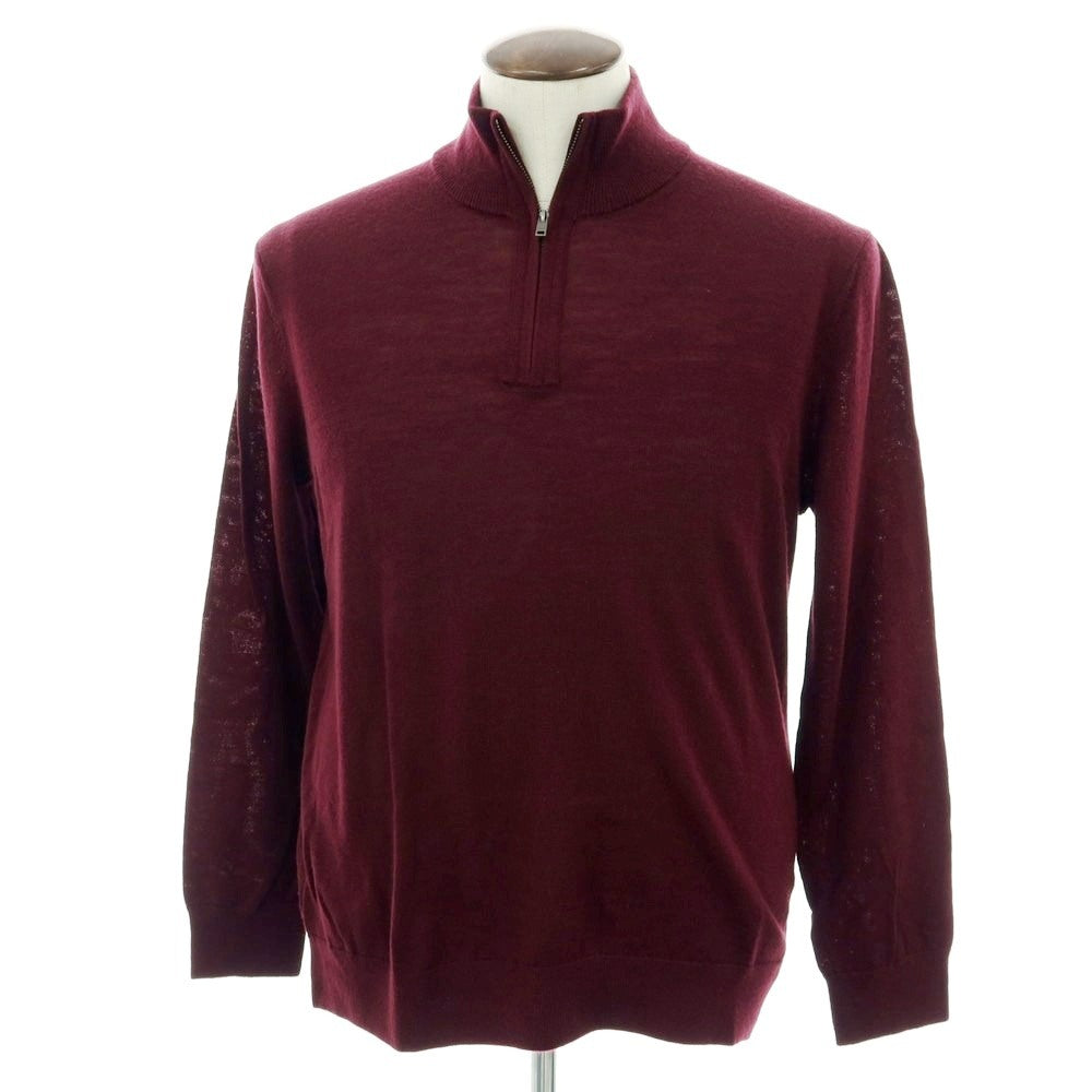 【中古】【未使用】バナナリパブリック Banana Republic ハイゲージ ウール スタンドカラー ハーフジップ プルオーバーニット ワインレッド【 XL 】【 状態ランクS 】【 メンズ 】