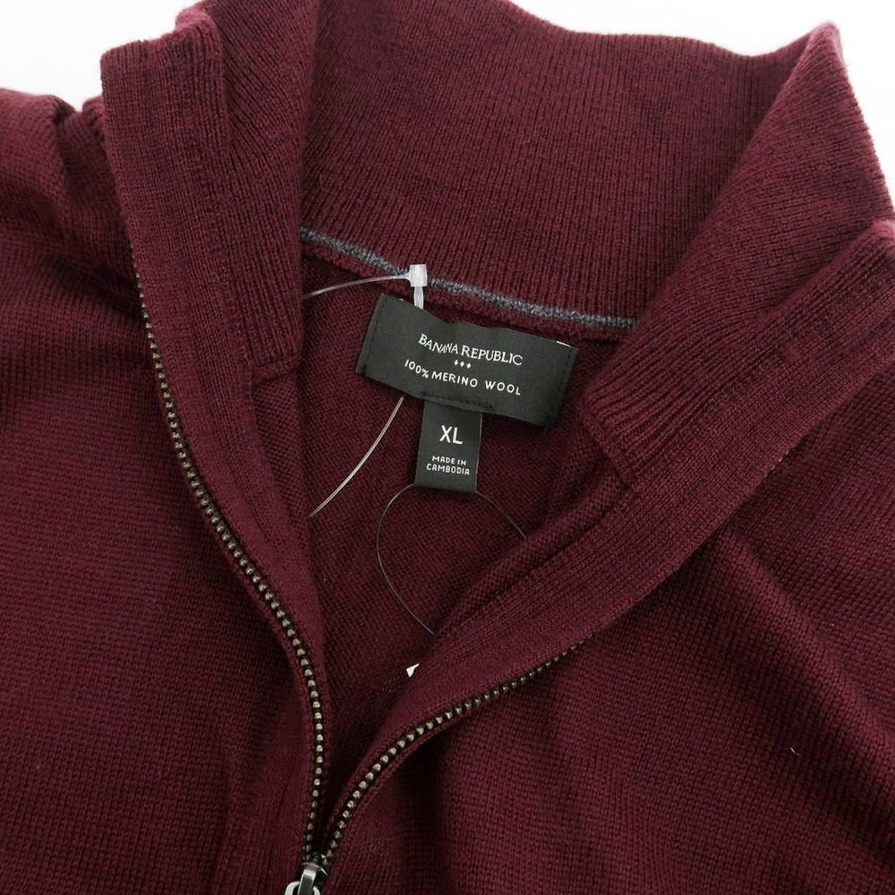 【中古】【未使用】バナナリパブリック Banana Republic ハイゲージ ウール スタンドカラー ハーフジップ プルオーバーニット ワインレッド【 XL 】【 状態ランクS 】【 メンズ 】