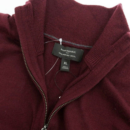 【中古】【未使用】バナナリパブリック Banana Republic ハイゲージ ウール スタンドカラー ハーフジップ プルオーバーニット ワインレッド【 XL 】【 状態ランクS 】【 メンズ 】