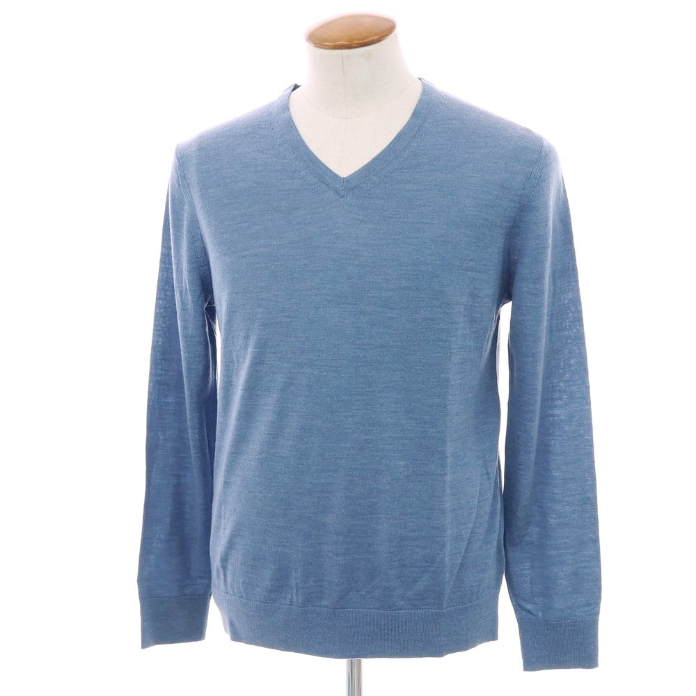 【中古】【未使用】バナナリパブリック Banana Republic ハイゲージ ウール Vネック プルオーバーニット ブルー【 L 】【 状態ランクS 】【 メンズ 】