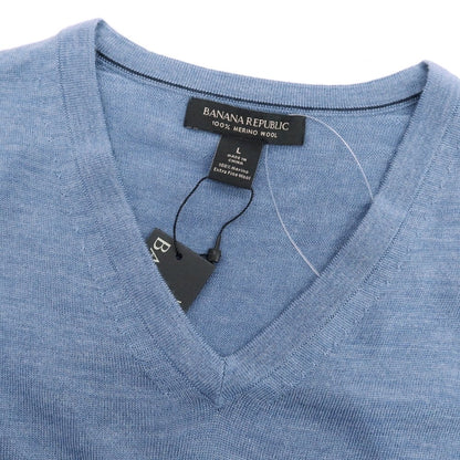 【中古】【未使用】バナナリパブリック Banana Republic ハイゲージ ウール Vネック プルオーバーニット ブルー【 L 】【 状態ランクS 】【 メンズ 】