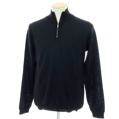 【中古】【未使用】ヒューゴボス HUGO BOSS ハイゲージ ウール スタンドカラー ハーフジップ プルオーバーニット ブラック【 M 】【 状態ランクS 】【 メンズ 】