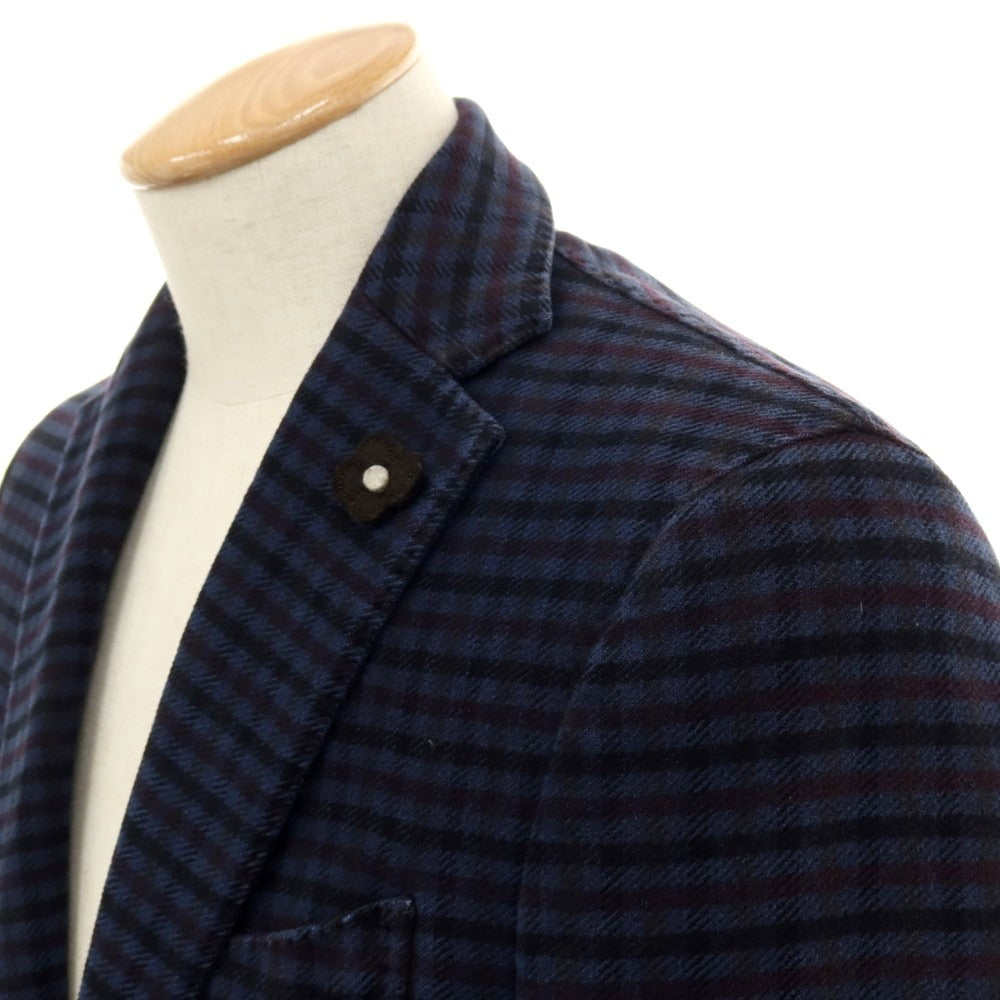 【中古】ラルディーニ LARDINI コットン チェック カジュアルジャケット ネイビーxパープル【 サイズ44 】【 状態ランクC 】【 メンズ 】 [BPD]
