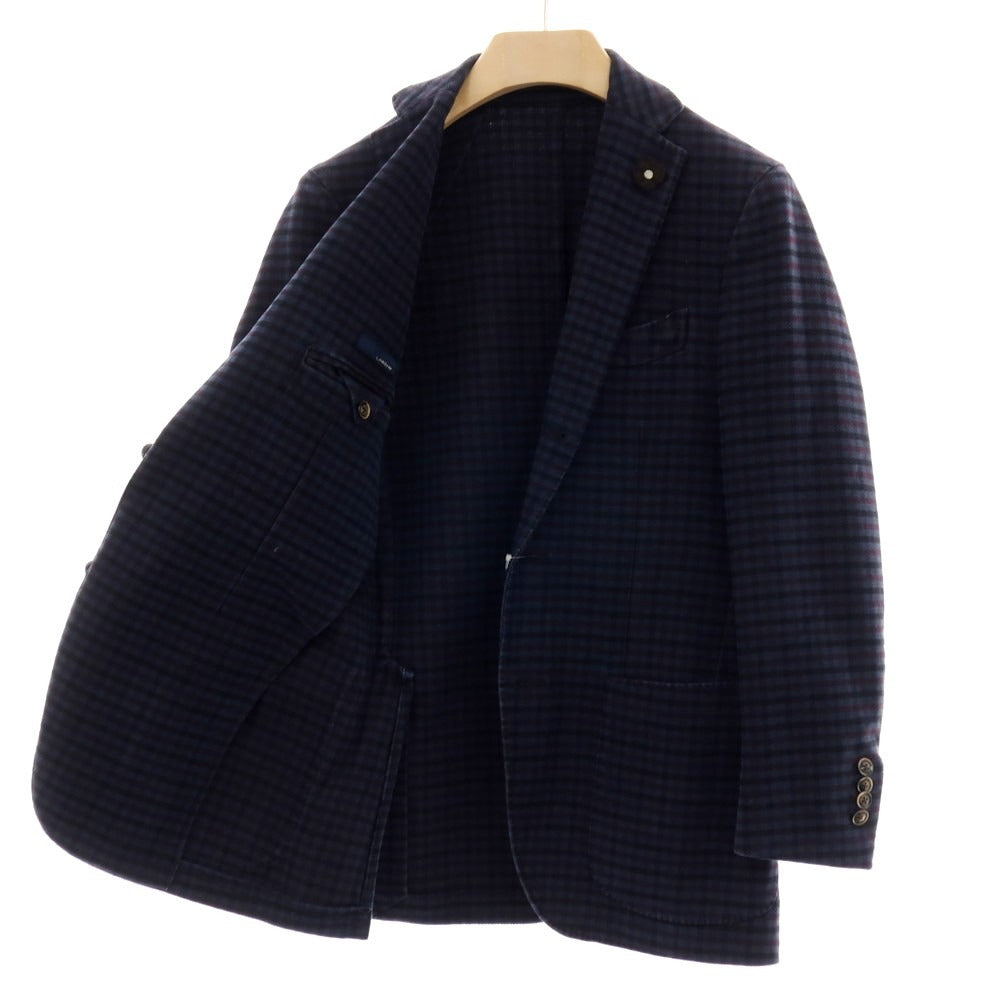 【中古】ラルディーニ LARDINI コットン チェック カジュアルジャケット ネイビーxパープル【 サイズ44 】【 状態ランクC 】【 メンズ 】 [BPD]