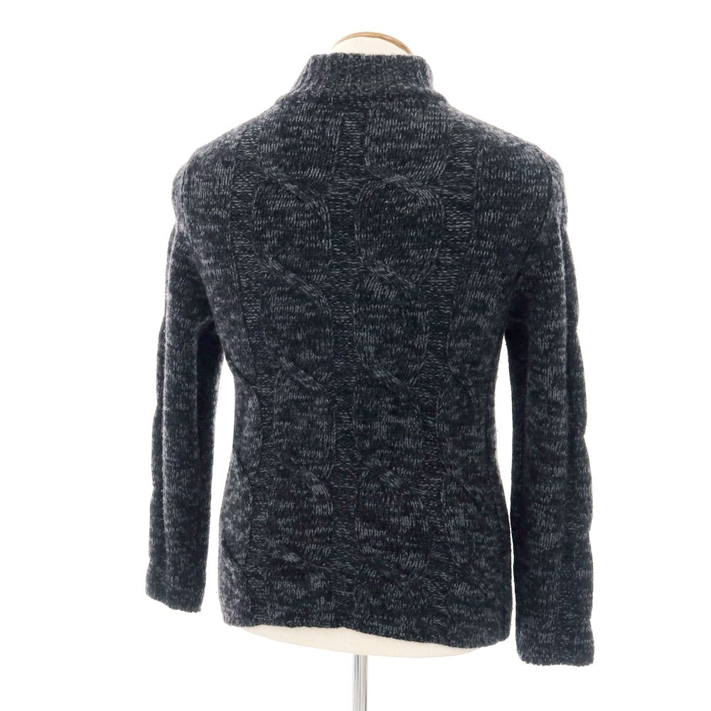 【中古】セッテフィーリ カシミア Settefili Cashmere ケーブル編み ウールカシミヤ スタンドカラー ダブルジップ カーディガン ブラックxグレー【 46 】【 状態ランクC 】【 メンズ 】