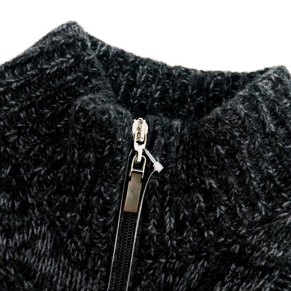 【中古】セッテフィーリ カシミア Settefili Cashmere ケーブル編み ウールカシミヤ スタンドカラー ダブルジップ カーディガン ブラックxグレー【 46 】【 状態ランクC 】【 メンズ 】