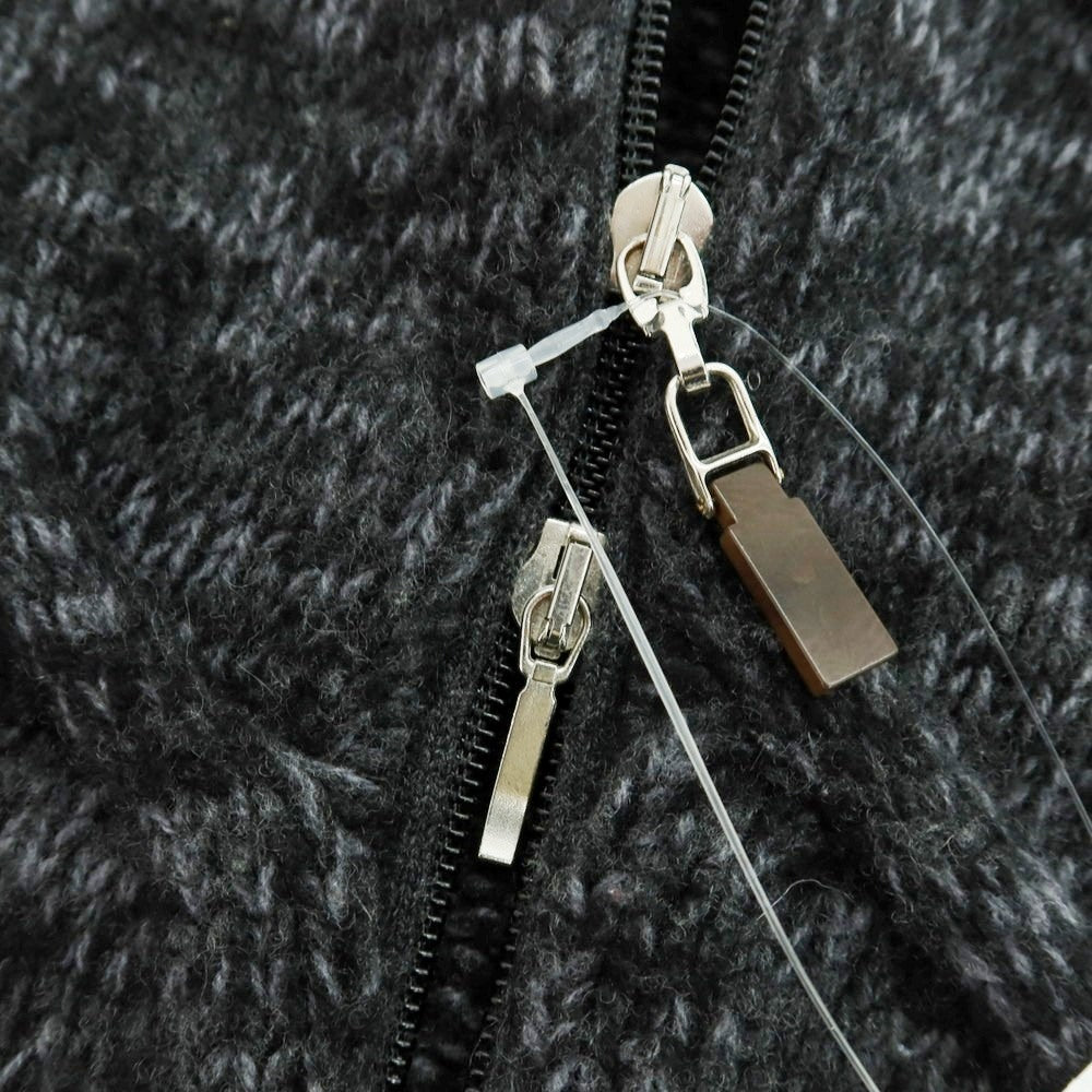 【中古】セッテフィーリ カシミア Settefili Cashmere ケーブル編み ウールカシミヤ スタンドカラー ダブルジップ カーディガン ブラックxグレー【 46 】【 状態ランクC 】【 メンズ 】