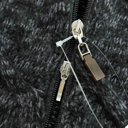 【中古】セッテフィーリ カシミア Settefili Cashmere ケーブル編み ウールカシミヤ スタンドカラー ダブルジップ カーディガン ブラックxグレー【 46 】【 状態ランクC 】【 メンズ 】