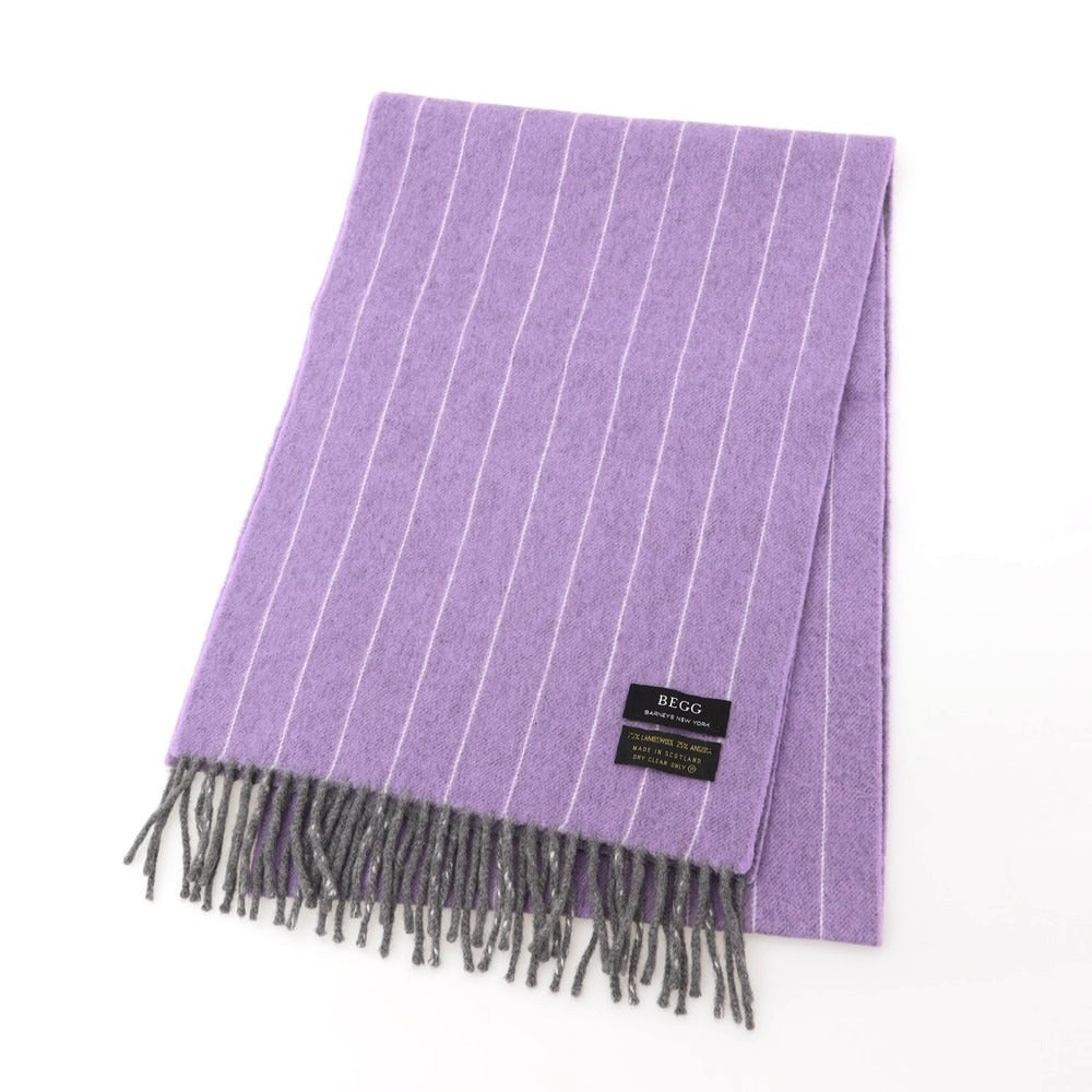 【中古】ベグスコットランド BEGG SCOTLAND ウールアンゴラ ストライプ マフラー パープルxグレー【 状態ランクB 】【 メンズ 】