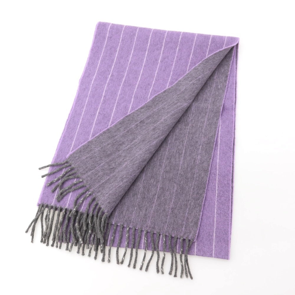 【中古】ベグスコットランド BEGG SCOTLAND ウールアンゴラ ストライプ マフラー パープルxグレー【 状態ランクB 】【 メンズ 】