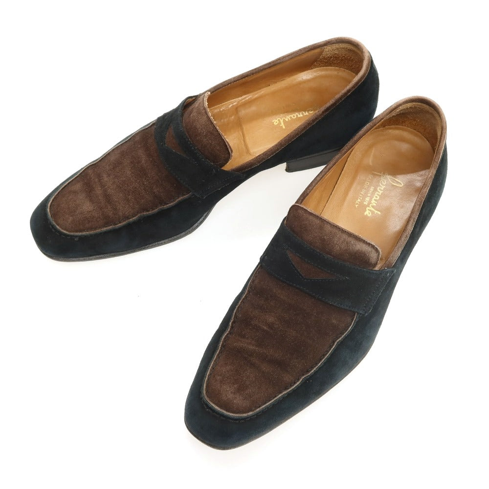 【中古】フェランテ FERRANTE スエード コンビ コインローファー ブラウンxブラック【サイズ6】【 状態ランクC 】【 メンズ 】