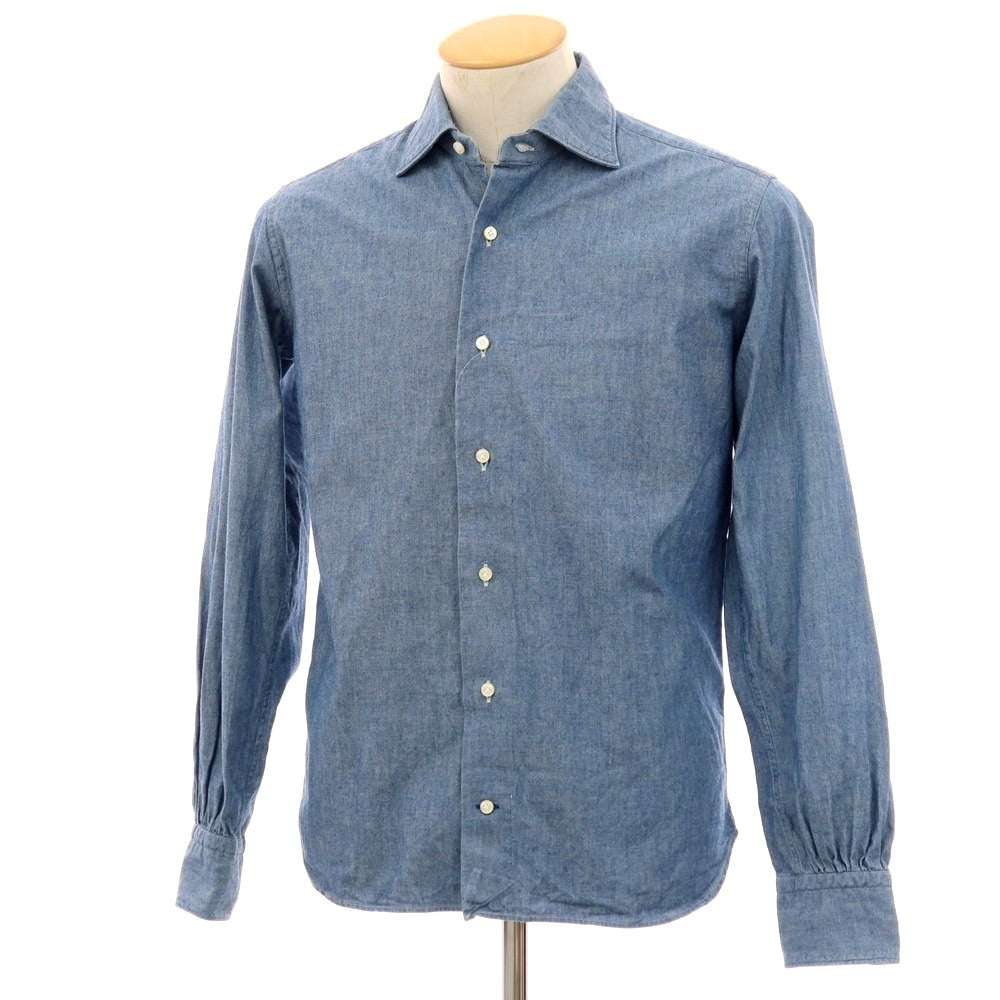 【中古】オリアン ORIAN コットン シャンブレー セミワイドカラー カジュアルシャツ ブルー【 37 】【 状態ランクC 】【 メンズ 】