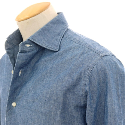 【中古】オリアン ORIAN コットン シャンブレー セミワイドカラー カジュアルシャツ ブルー【 37 】【 状態ランクC 】【 メンズ 】