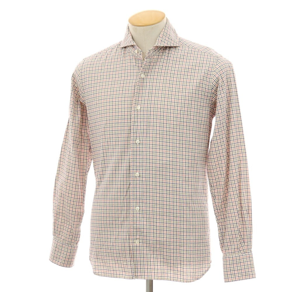 【中古】オリアン ORIAN コットン チェック ホリゾンタルカラー カジュアルシャツ ホワイトxマルチカラー【 37 】【 状態ランクC 】【 メンズ 】