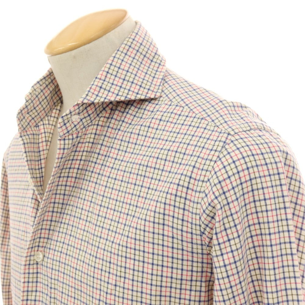 【中古】オリアン ORIAN コットン チェック ホリゾンタルカラー カジュアルシャツ ホワイトxマルチカラー【 37 】【 状態ランクC 】【 メンズ 】