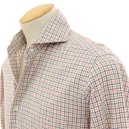 【中古】オリアン ORIAN コットン チェック ホリゾンタルカラー カジュアルシャツ ホワイトxマルチカラー【 37 】【 状態ランクC 】【 メンズ 】