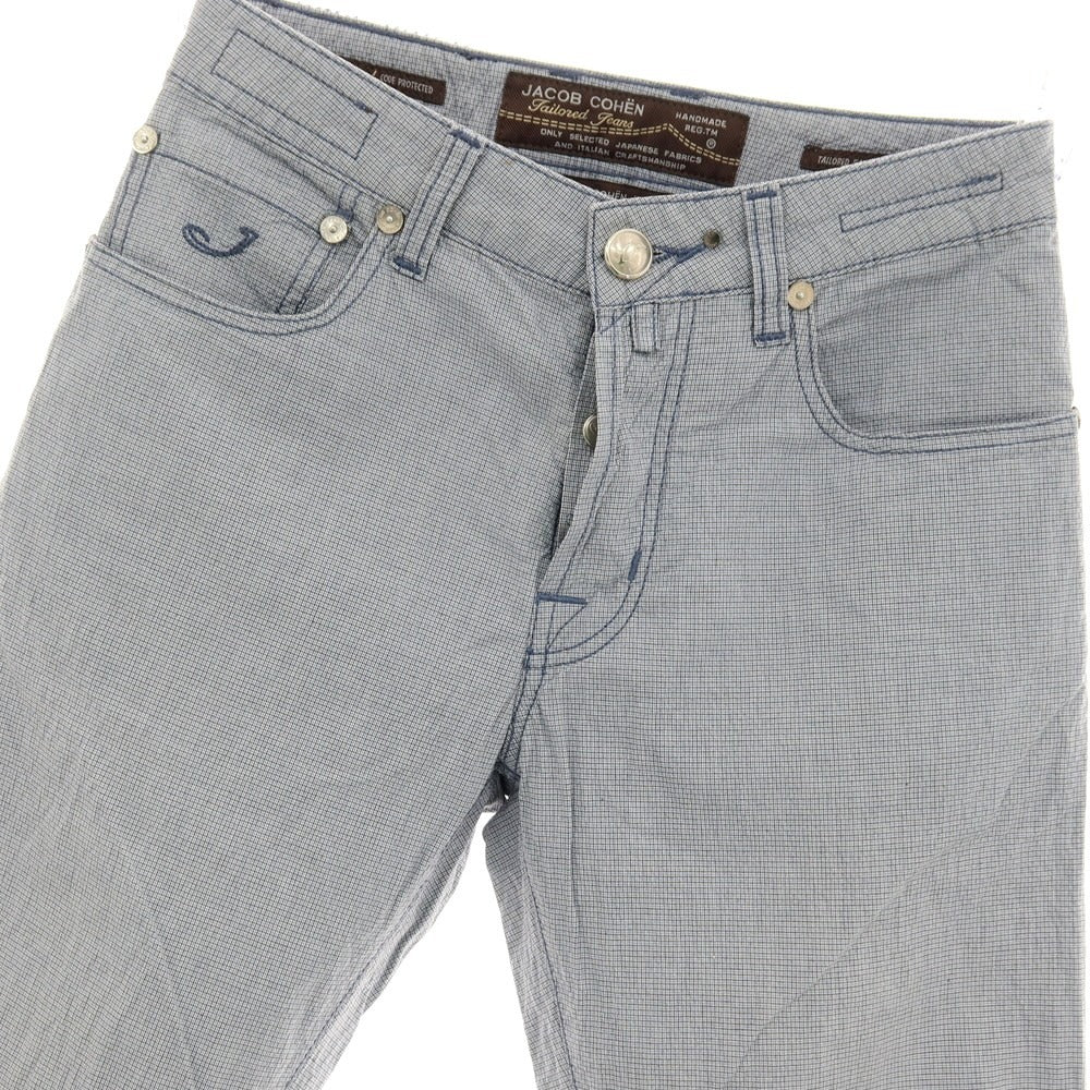 【中古】ヤコブコーエン JACOB COHEN コットンポリウレタン サッカー チェック 5ポケットパンツ ブルーxブラック【サイズ29】【 状態ランクC 】【 メンズ 】