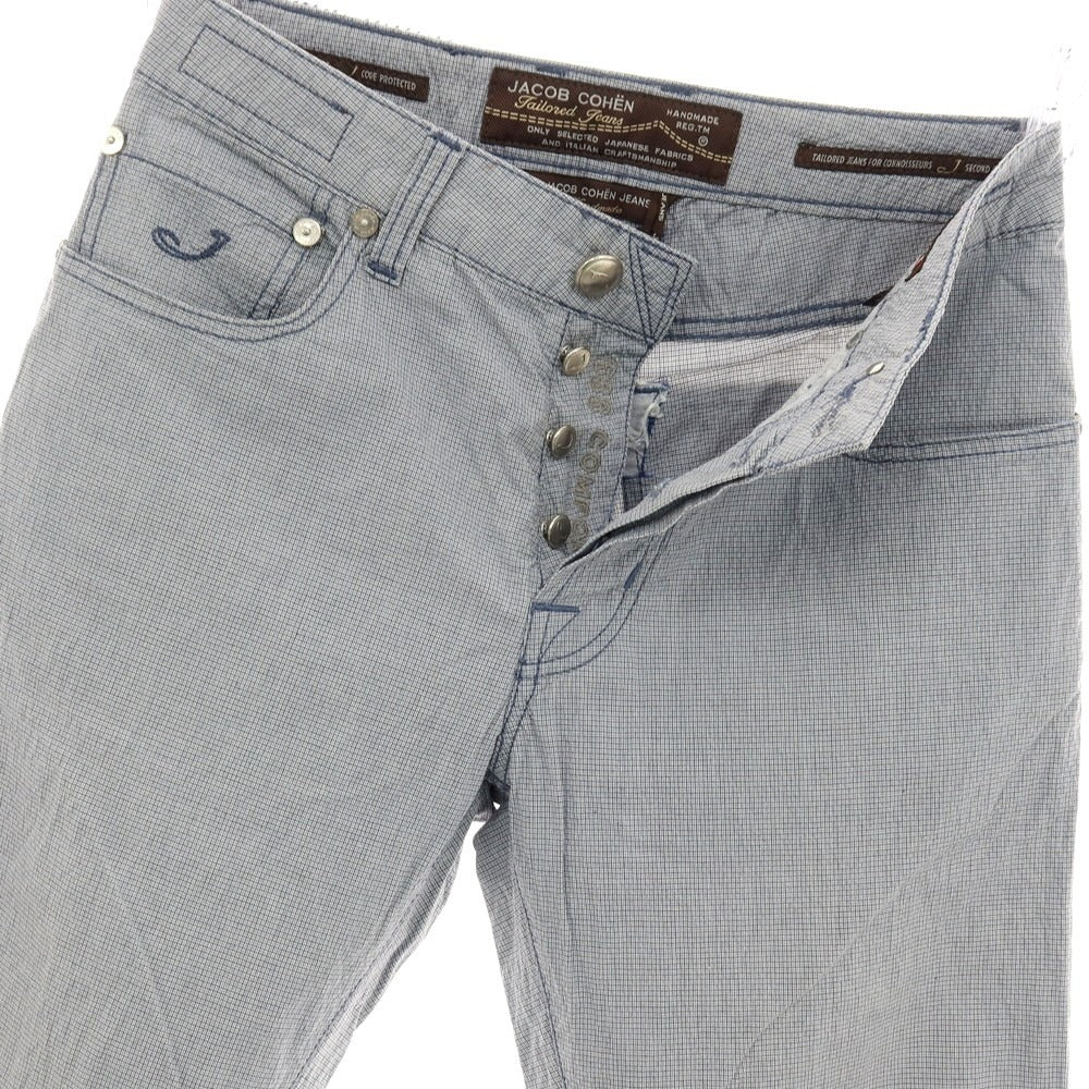 【中古】ヤコブコーエン JACOB COHEN コットンポリウレタン サッカー チェック 5ポケットパンツ ブルーxブラック【サイズ29】【 状態ランクC 】【 メンズ 】