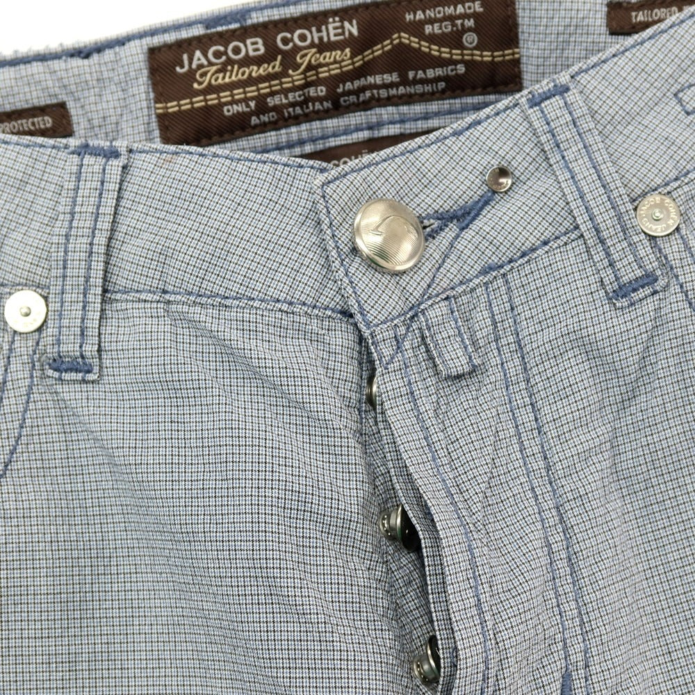 【中古】ヤコブコーエン JACOB COHEN コットンポリウレタン サッカー チェック 5ポケットパンツ ブルーxブラック【サイズ29】【 状態ランクC 】【 メンズ 】
