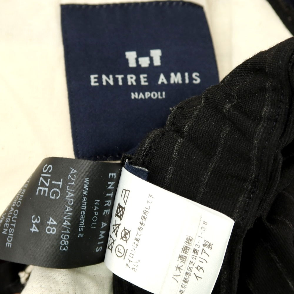 【中古】アントレアミ ENTRE AMIS レーヨンナイロン ジャージー ストライプ イージースラックスパンツ ブラックxグレー【サイズ34/48】【 状態ランクB 】【 メンズ 】