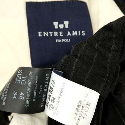 【中古】アントレアミ ENTRE AMIS レーヨンナイロン ジャージー ストライプ イージースラックスパンツ ブラックxグレー【サイズ34/48】【 状態ランクB 】【 メンズ 】