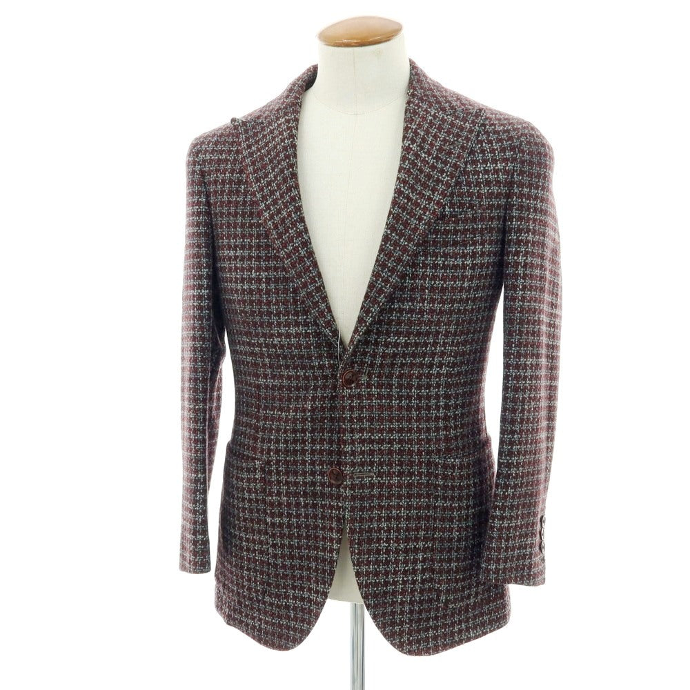 【中古】ジオ ベルナルド Zio Bernard ウールシルク 2B カジュアルジャケット バーガンディxグレー【 46 】【 状態ランクC 】【 メンズ 】