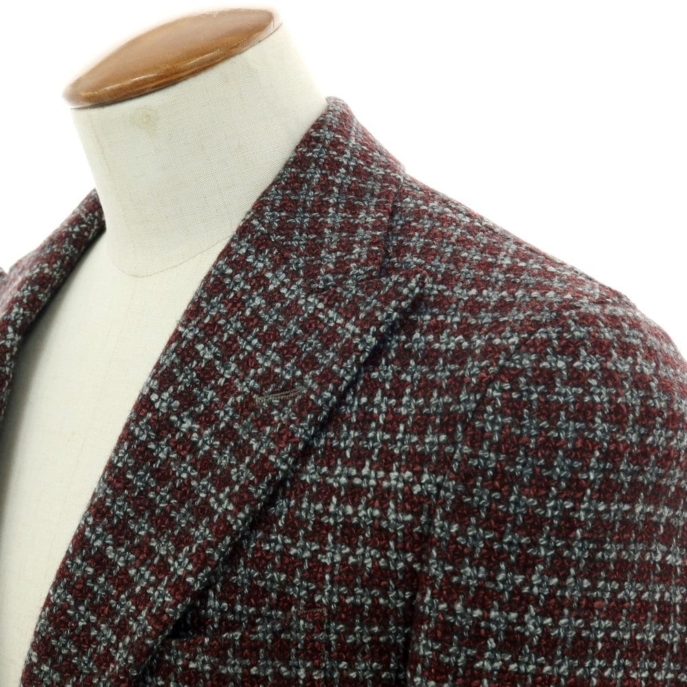 【中古】ジオ ベルナルド Zio Bernard ウールシルク 2B カジュアルジャケット バーガンディxグレー【 46 】【 状態ランクC 】【 メンズ 】