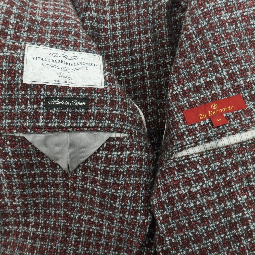 【中古】ジオ ベルナルド Zio Bernard ウールシルク 2B カジュアルジャケット バーガンディxグレー【 46 】【 状態ランクC 】【 メンズ 】