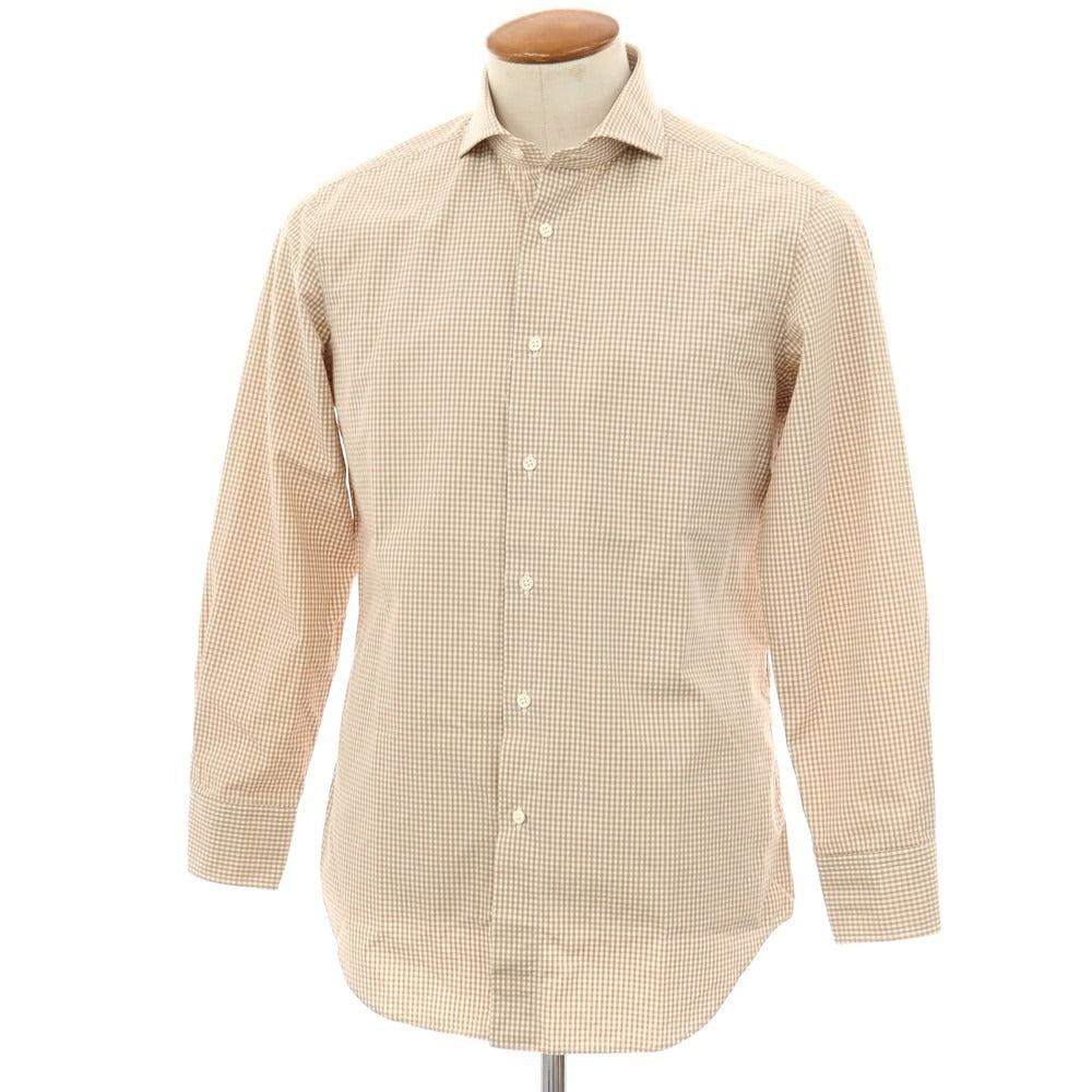【中古】メイカーズシャツ カマクラ Makers Shirt 鎌倉 コットン チェック ドレスシャツ ベージュxホワイト【 サイズ39 】【 状態ランクB 】【 メンズ 】 [APD]