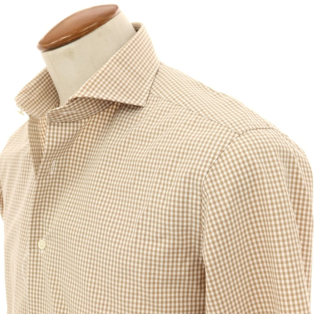 【中古】メイカーズシャツ カマクラ Makers Shirt 鎌倉 コットン チェック ドレスシャツ ベージュxホワイト【 サイズ39 】【 状態ランクB 】【 メンズ 】 [APD]