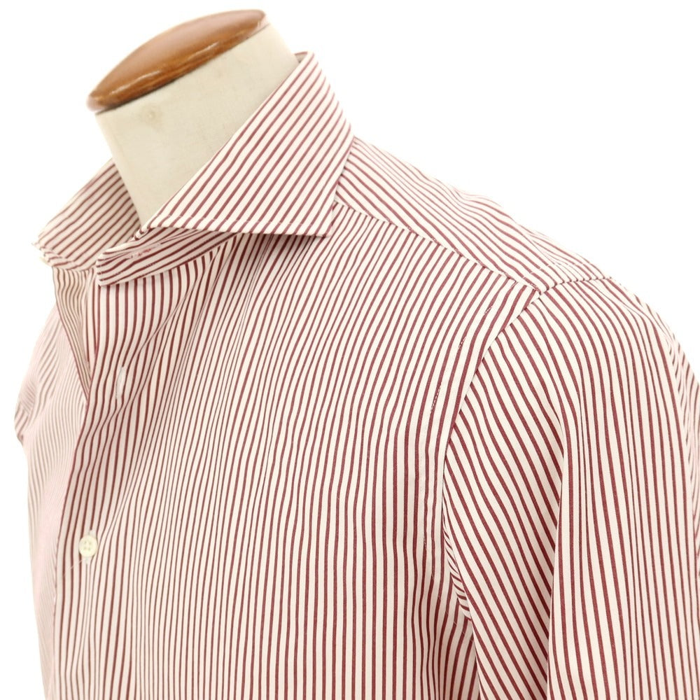 【中古】メイカーズシャツ カマクラ Makers Shirt 鎌倉 コットン ストライプ ドレスシャツ ホワイトxダークレッド【 サイズ39 】【 状態ランクB 】【 メンズ 】 [APD]