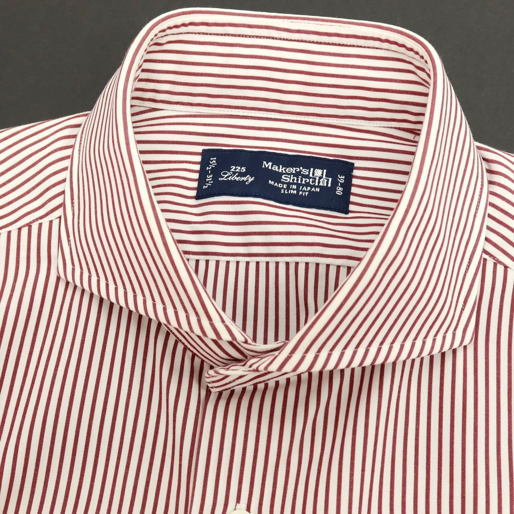 【中古】メイカーズシャツ カマクラ Makers Shirt 鎌倉 コットン ストライプ ドレスシャツ ホワイトxダークレッド【 サイズ39 】【 状態ランクB 】【 メンズ 】 [APD]