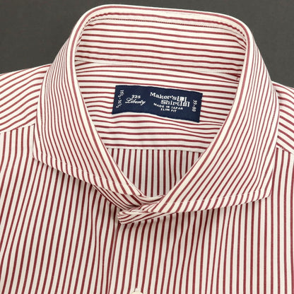 【中古】メイカーズシャツ カマクラ Makers Shirt 鎌倉 コットン ストライプ ドレスシャツ ホワイトxダークレッド【 39 】【 状態ランクB 】【 メンズ 】