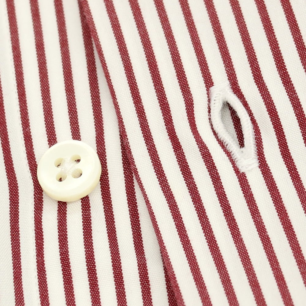 【中古】メイカーズシャツ カマクラ Makers Shirt 鎌倉 コットン ストライプ ドレスシャツ ホワイトxダークレッド【 サイズ39 】【 状態ランクB 】【 メンズ 】 [APD]