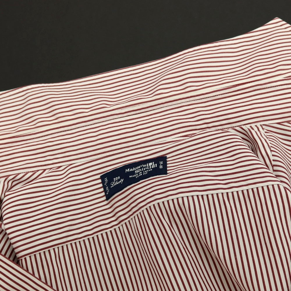 【中古】メイカーズシャツ カマクラ Makers Shirt 鎌倉 コットン ストライプ ドレスシャツ ホワイトxダークレッド【 サイズ39 】【 状態ランクB 】【 メンズ 】 [APD]