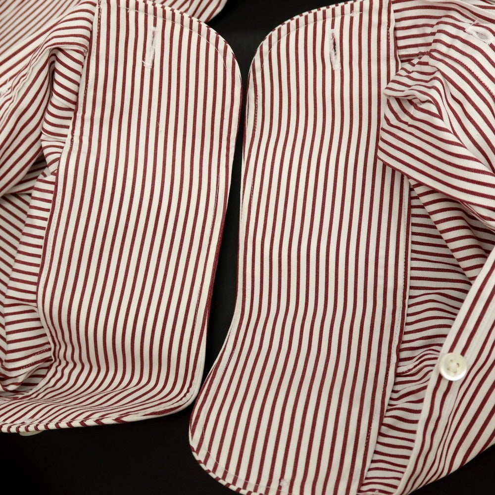 【中古】メイカーズシャツ カマクラ Makers Shirt 鎌倉 コットン ストライプ ドレスシャツ ホワイトxダークレッド【 サイズ39 】【 状態ランクB 】【 メンズ 】 [APD]