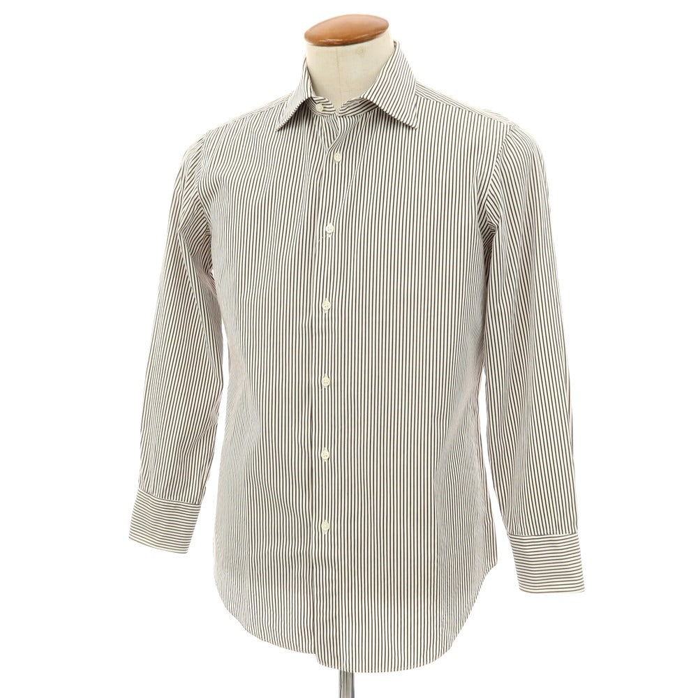 【中古】メイカーズシャツ カマクラ Makers Shirt 鎌倉 コットン ストライプ ドレスシャツ ホワイトxダークブラウン【 サイズ39 】【 状態ランクB 】【 メンズ 】 [APD]