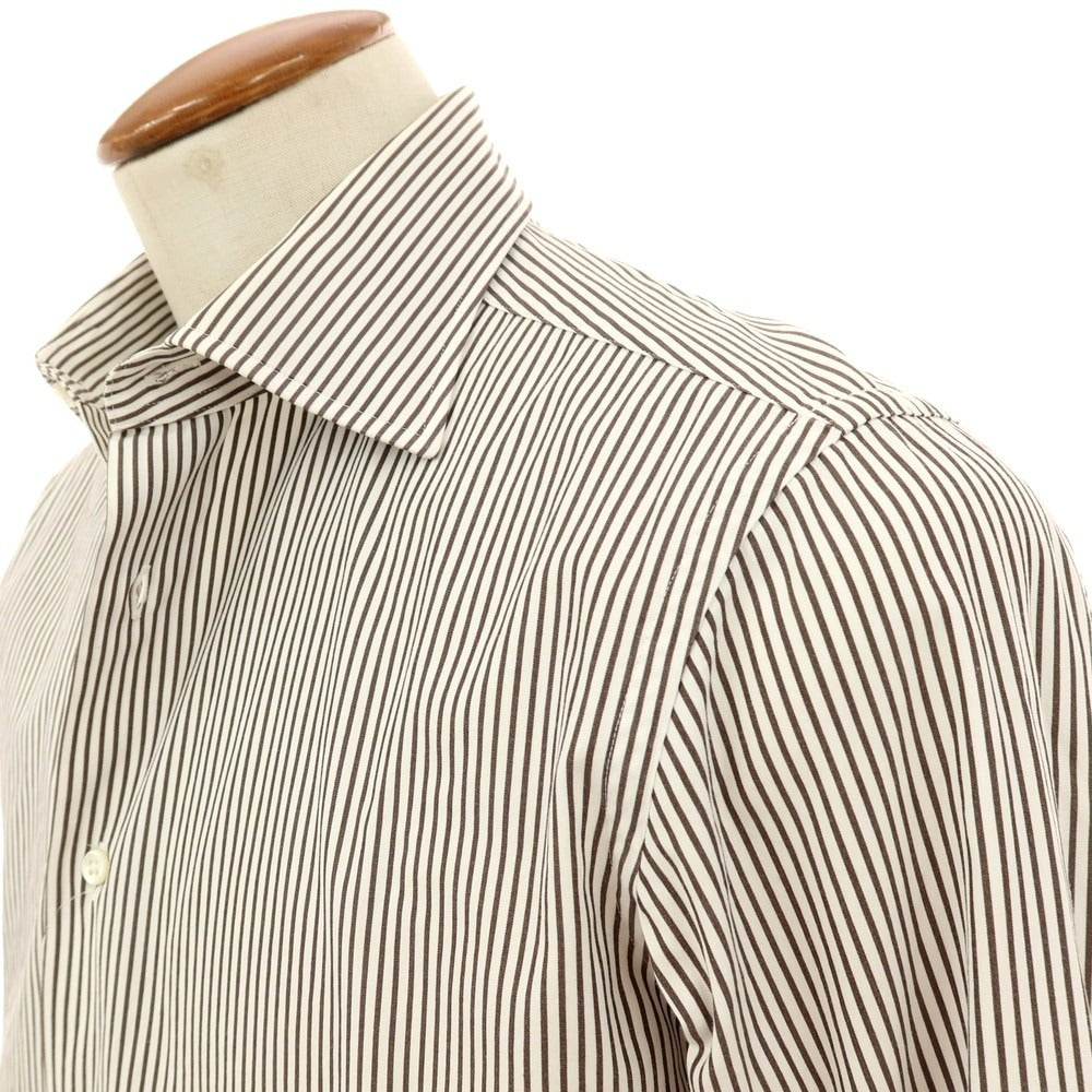 【中古】メイカーズシャツ カマクラ Makers Shirt 鎌倉 コットン ストライプ ドレスシャツ ホワイトxダークブラウン【 サイズ39 】【 状態ランクB 】【 メンズ 】 [APD]