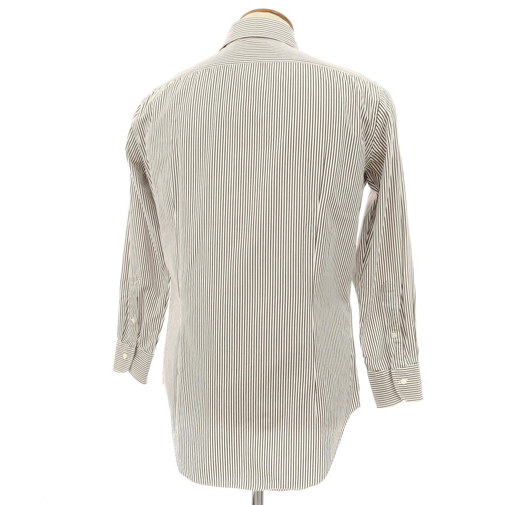 【中古】メイカーズシャツ カマクラ Makers Shirt 鎌倉 コットン ストライプ ドレスシャツ ホワイトxダークブラウン【 サイズ39 】【 状態ランクB 】【 メンズ 】 [APD]