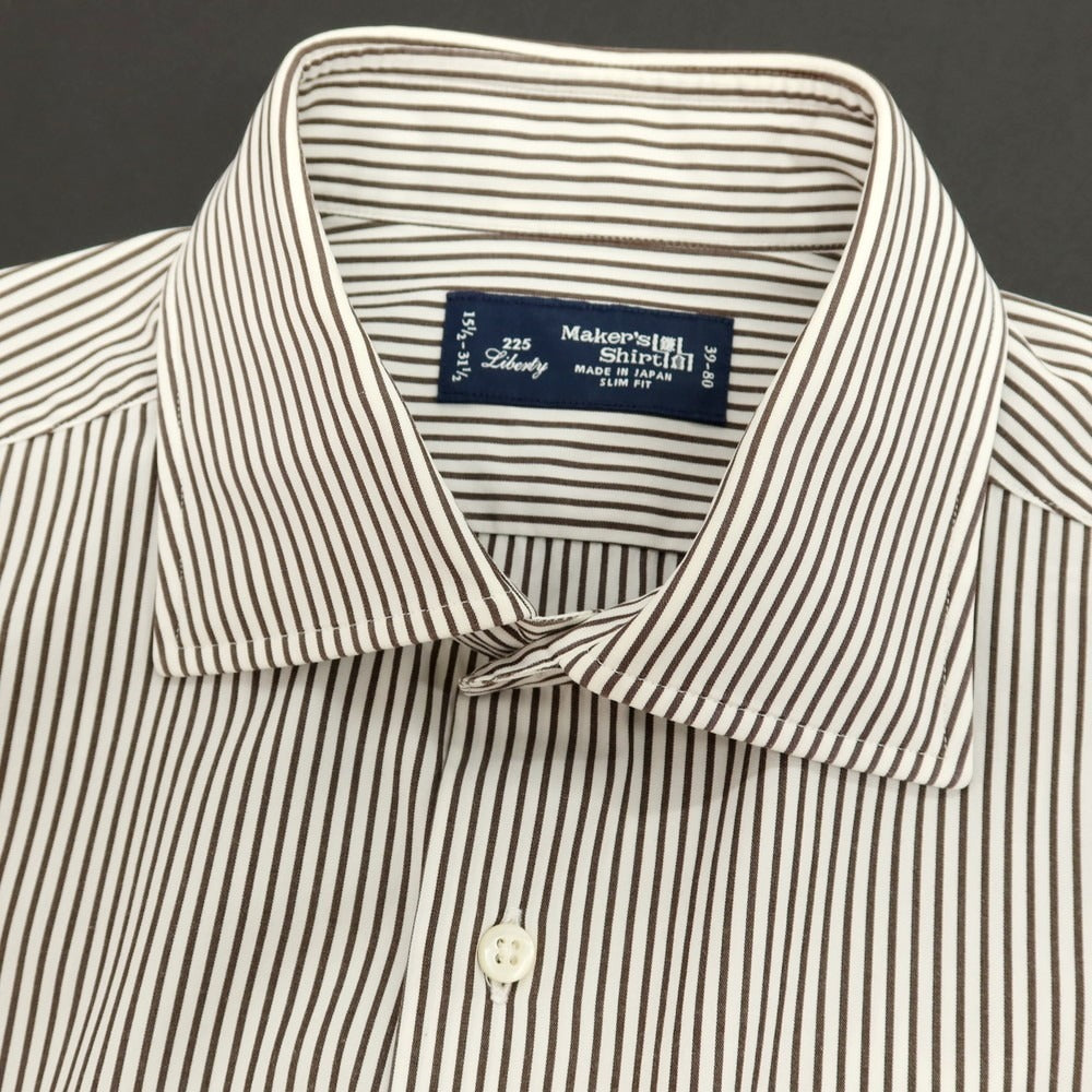 【中古】メイカーズシャツ カマクラ Makers Shirt 鎌倉 コットン ストライプ ドレスシャツ ホワイトxダークブラウン【 サイズ39 】【 状態ランクB 】【 メンズ 】 [APD]