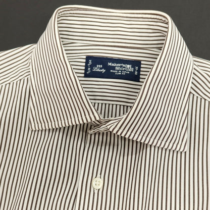 【中古】メイカーズシャツ カマクラ Makers Shirt 鎌倉 コットン ストライプ ドレスシャツ ホワイトxダークブラウン【 39 】【 状態ランクB 】【 メンズ 】