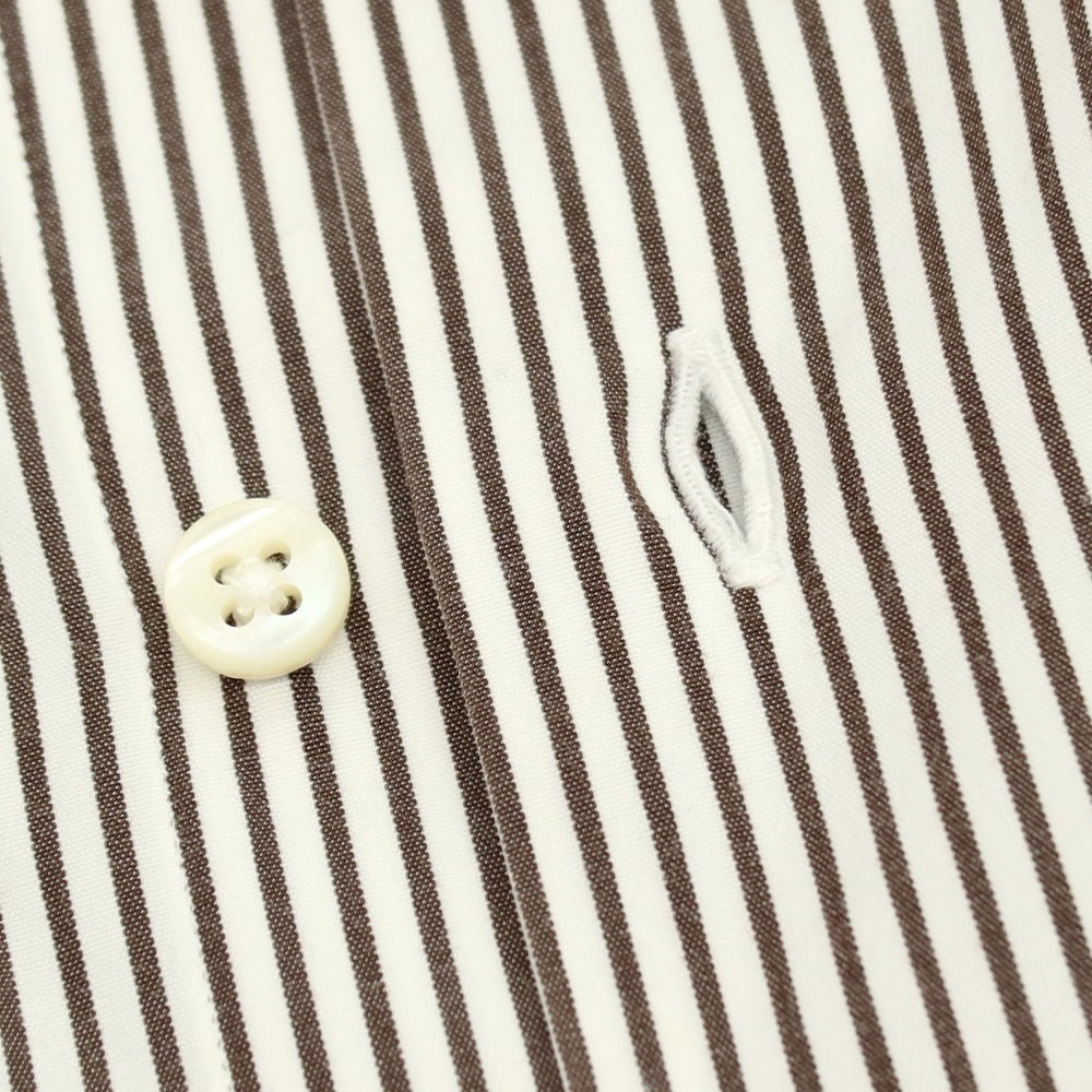【中古】メイカーズシャツ カマクラ Makers Shirt 鎌倉 コットン ストライプ ドレスシャツ ホワイトxダークブラウン【 サイズ39 】【 状態ランクB 】【 メンズ 】 [APD]