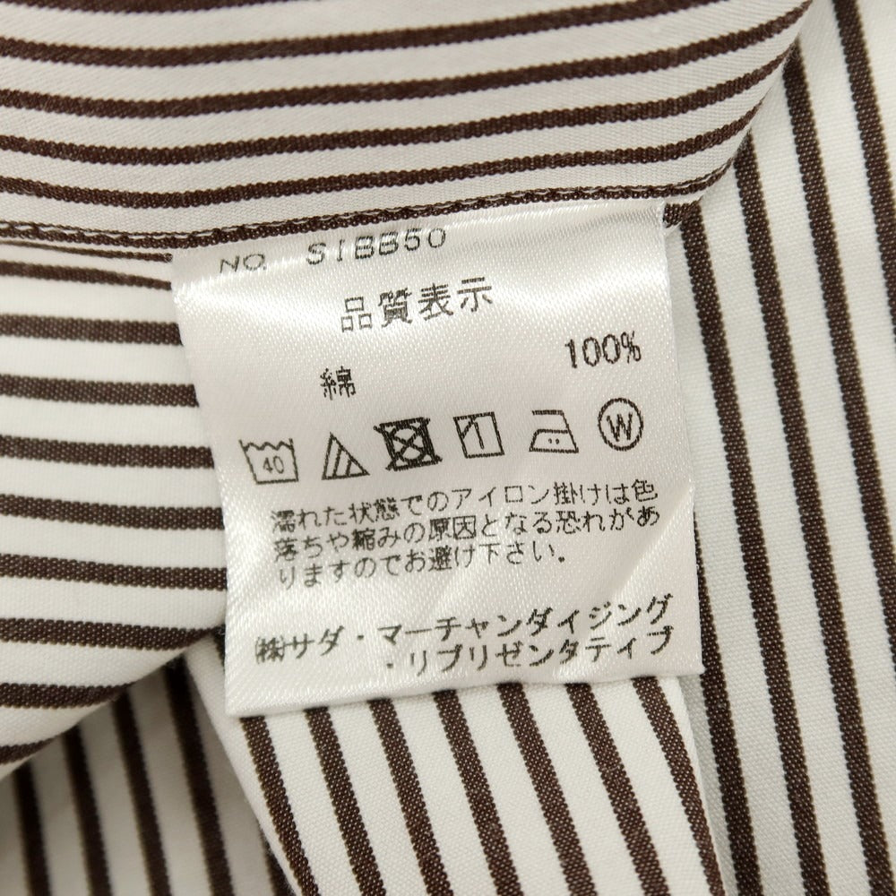 【中古】メイカーズシャツ カマクラ Makers Shirt 鎌倉 コットン ストライプ ドレスシャツ ホワイトxダークブラウン【 サイズ39 】【 状態ランクB 】【 メンズ 】 [APD]